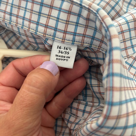 Haggar Men's Slim Fit Blue and White Plaid Button Down Shirt Size Large - Picture 7 of 7